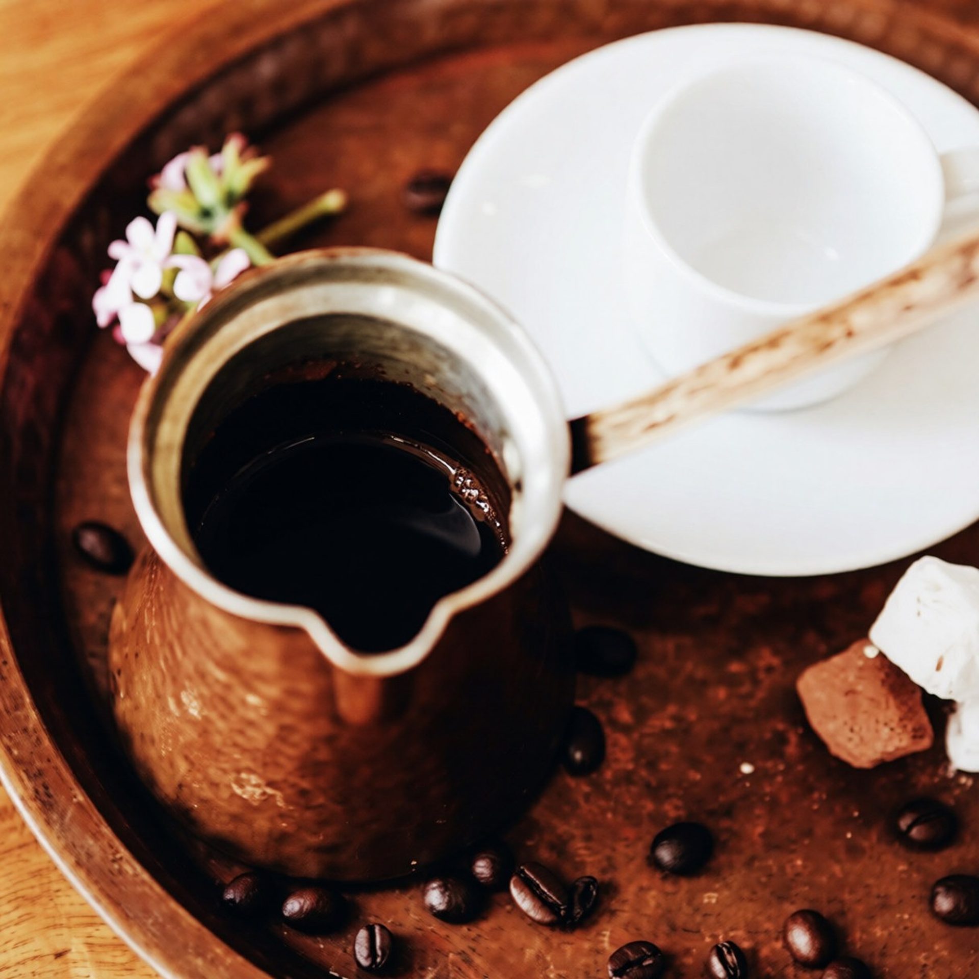 Turkish coffee, brewed traditionally